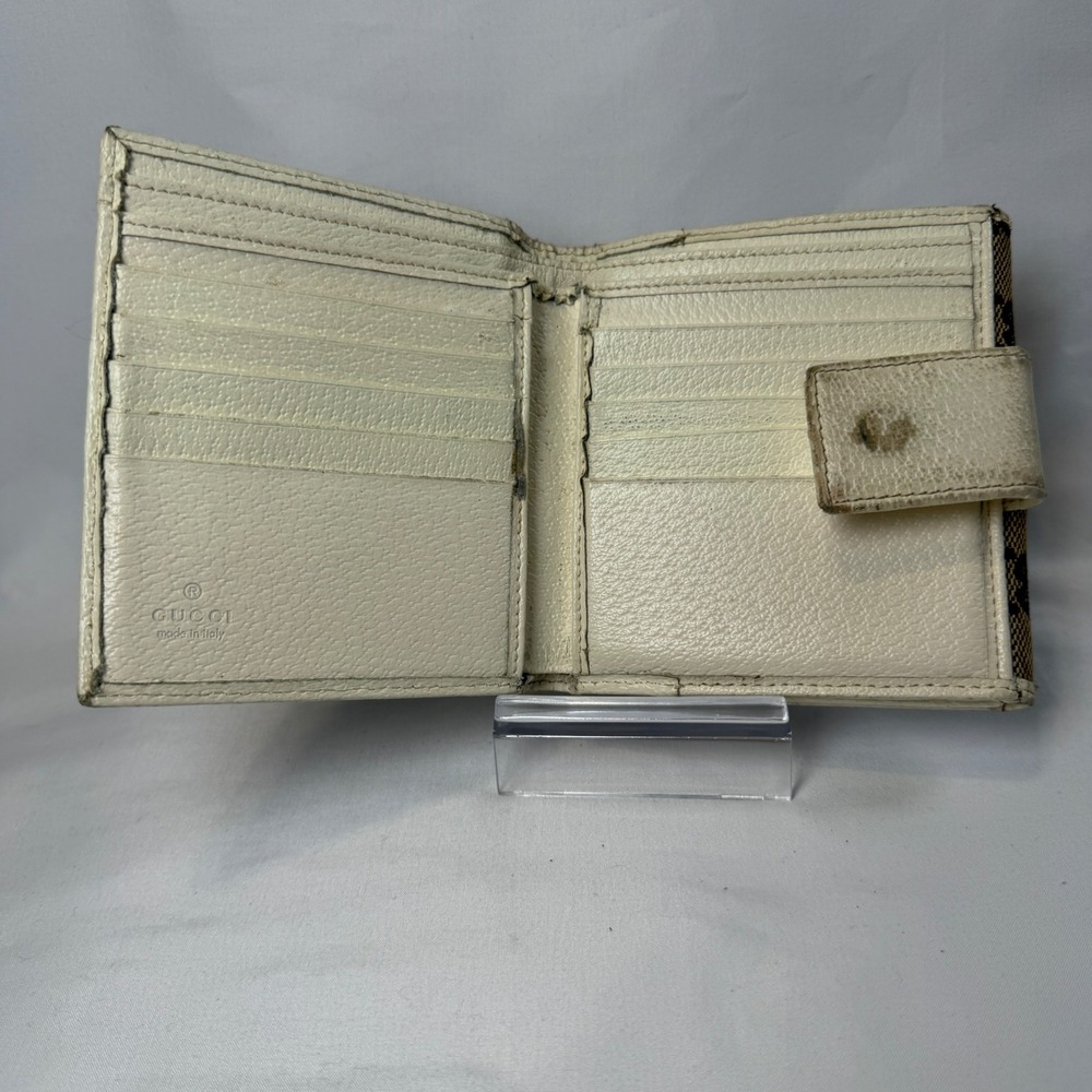 Gucci Wallet Womens Small Brown GG Monogram Canvas Interlocking G Bifold White - Picture 3 of 9